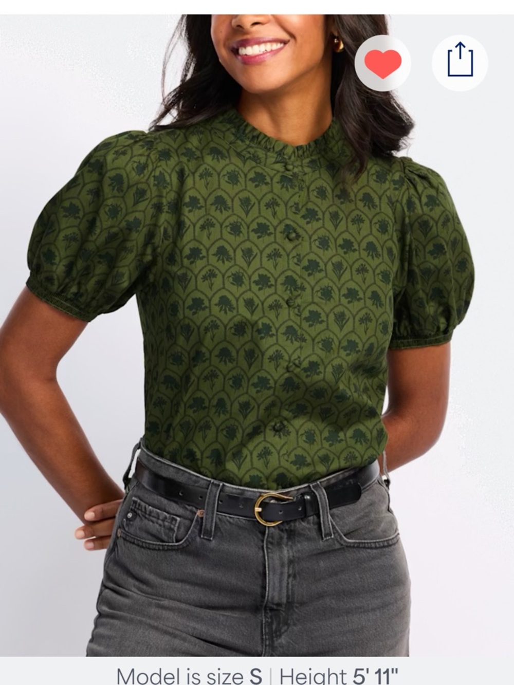 41 Hawthorn Olive Green Printed Puff Sleeve Top